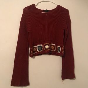 Burgundy knitted crop top